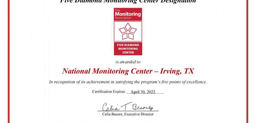 NMC Irving Five Diamond Certificate 2021